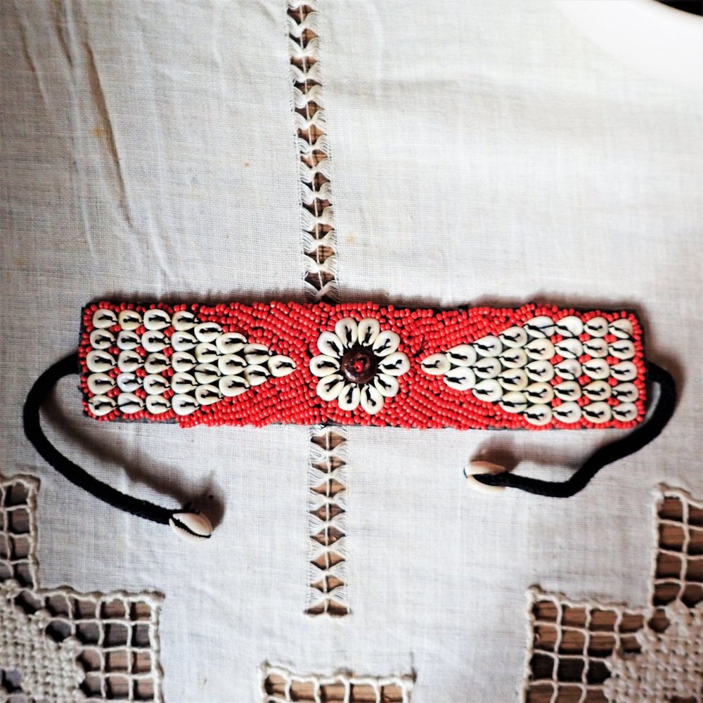 Hand Woven Seashell and Bead Loom Vintage Bracelet